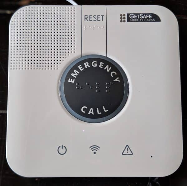 The GetSafe medical alert base station has a loud, clear speaker and easy to press emergency call button.