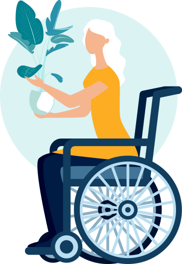 Woman in yellow dress sitting on wheelchair illustration