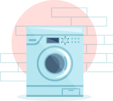 Red and white front load washing machine