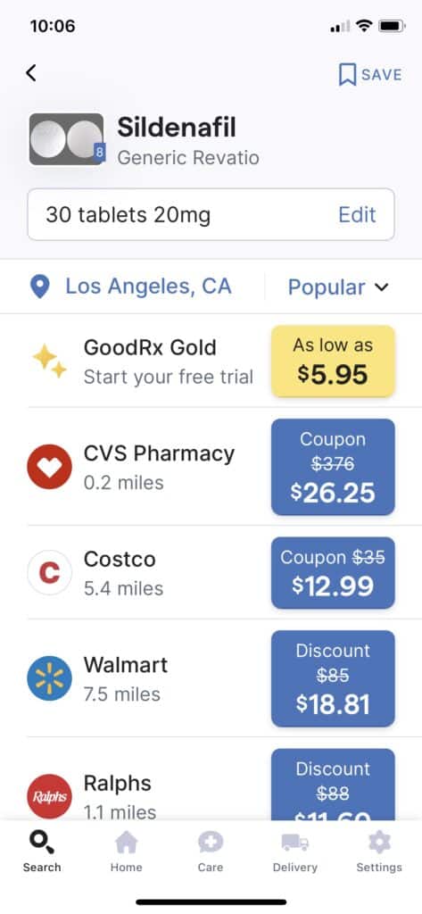 Pharmacy Locations on GoodRx App
