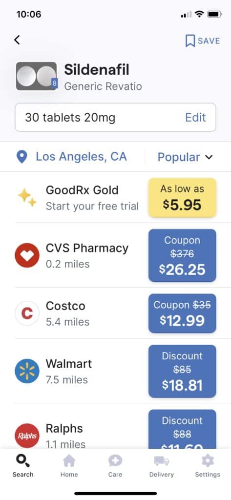 Pharmacy Locations on GoodRx App