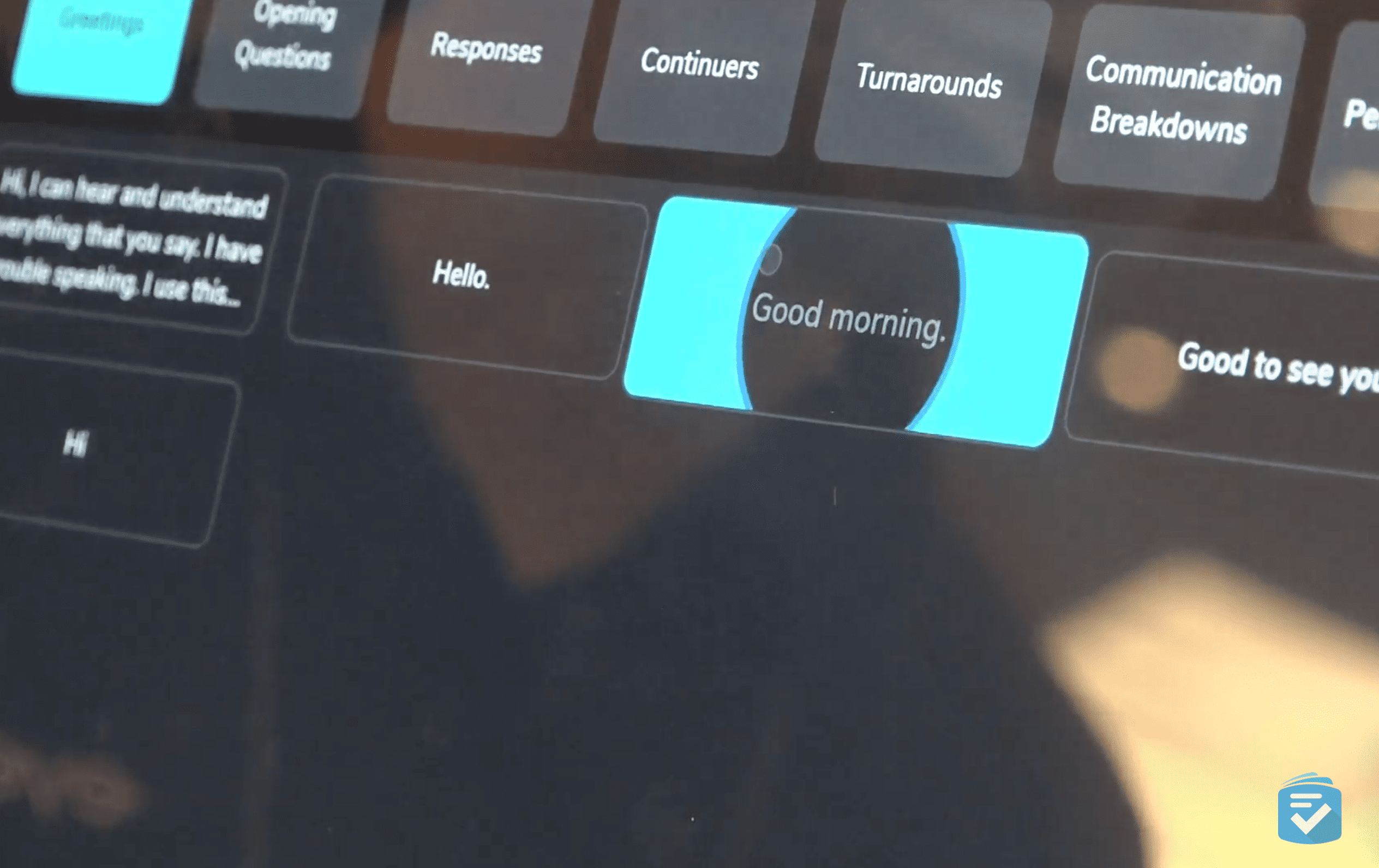Communication Tools on an EyeTech Elite tablet