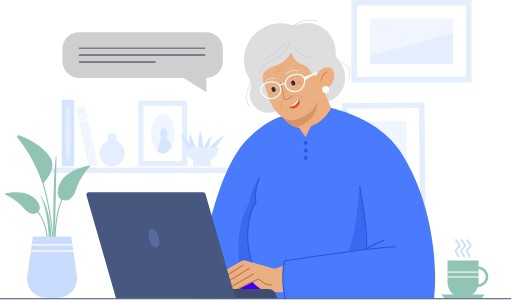 Senior on computer