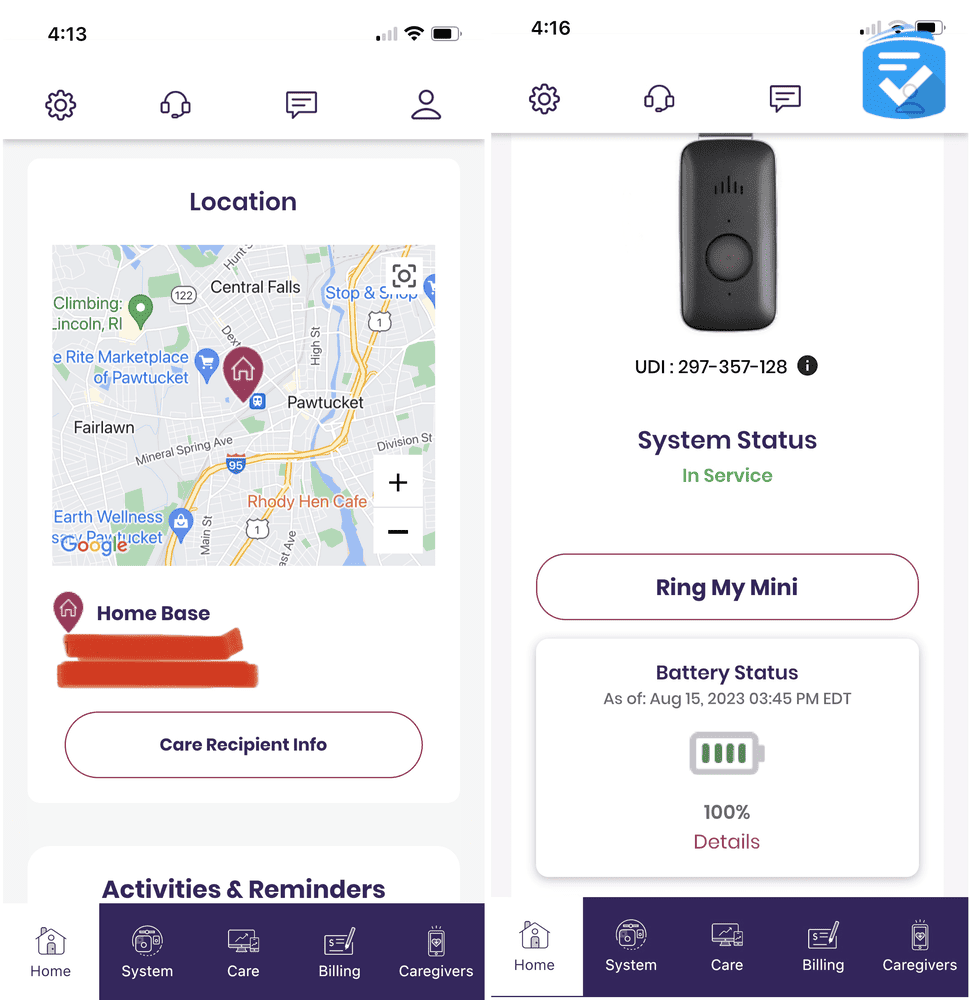 With the MyGuardian app, you can track the live location of the Mini Guardian device. (address redacted for privacy reasons)