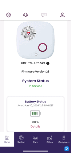 With the MyGuardian app, I could remotely monitor my system's battery level.