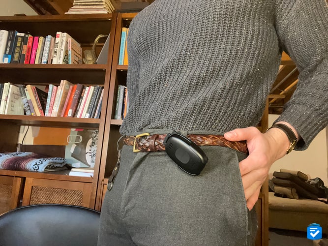 The Lively Mobile2 can be worn on the included belt clip; however, wearing it this way will not work with fall detection.