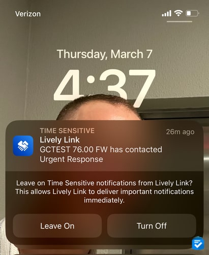 The Lively Link app sent push notifications to my phone each time I used the Urgent Response button.