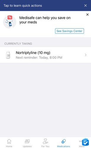 Tracking medications in the Medisafe app.