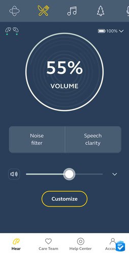 The Jabra Enhance App allowed us to adjust the volume level of our hearing aids, among other settings.