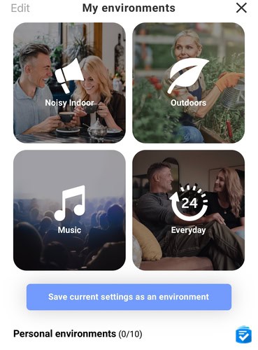 Through the Lexie app, we could toggle between various sound environment settings, as well as customize these environments.