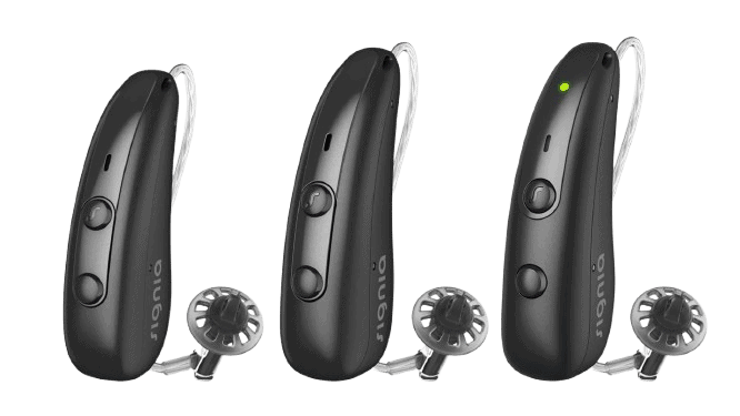 A sampling of Signia’s Pure Charge&Go hearing aids A sampling of Signia's Pure Charge&Go hearing aids