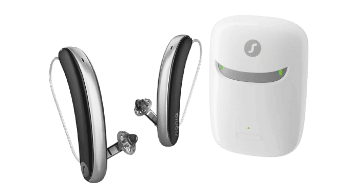 The Signia IX hearing aids and rechargeable battery The Signia IX hearing aids and rechargeable battery